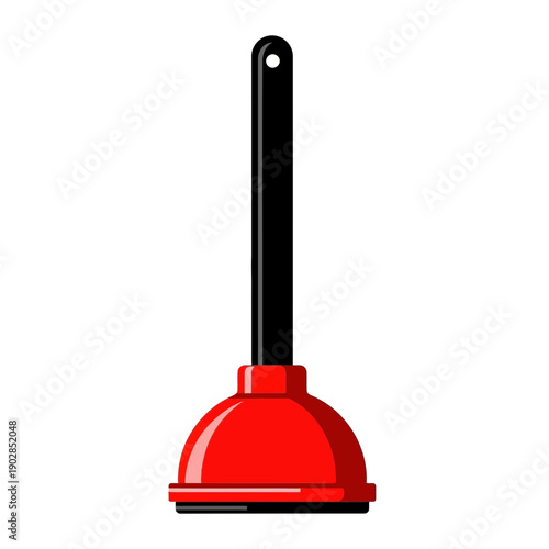 Red Plunger with Black Handle Isolated on White Background