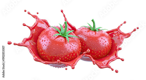 Two Tomatoes Splashing in Tomato Juice