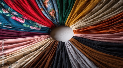 Wallpaper Mural Circular Arrangement of Colorful Sequin Fabrics with Floral and Gradient Patterns on Bright Background Torontodigital.ca