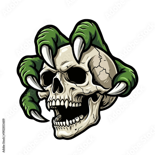 Green Monster Claw Gripping Skull head