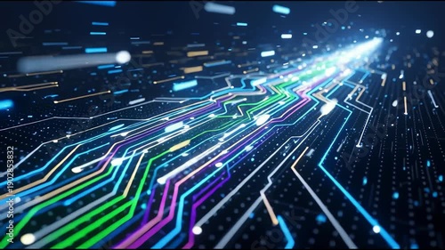 Abstract digital data stream flowing through network connections