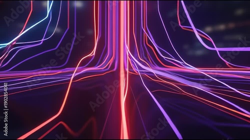 Abstract digital data stream lines flowing towards a central point