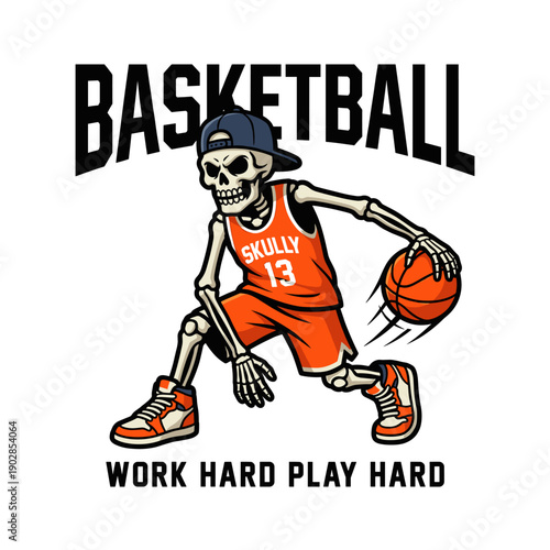 Skeleton Basketball Player with Cap Dribbling
