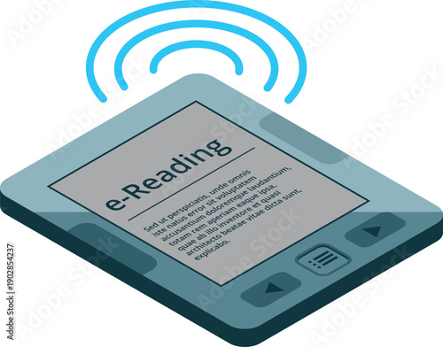 Electronic book device isometric icon. E-book reading