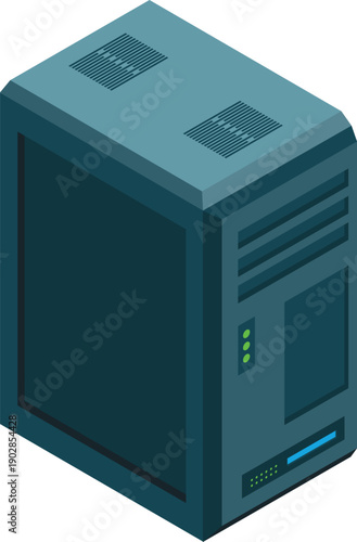 Computer tower isometric icon. Pc cartoon unit