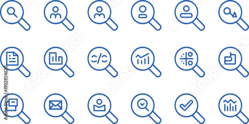 Magnifying glass icons for search analysis and data visualization tools