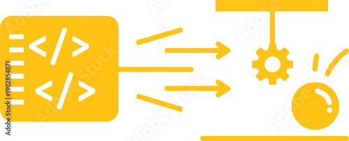 Yellow abstract technology diagram with code and gear mechanism