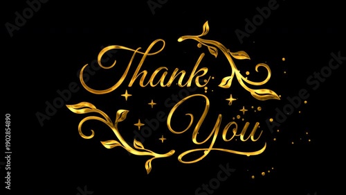 Golden words thank you stand out on a sleek black background. Suitable for appreciation messages, thank you notes, or gratitude concepts.