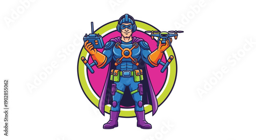 A Futuristic Pilot in Colorful Outfit Ready for Adventure, Digital Art Illustration, Vibrant Background