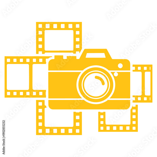 Yellow Camera with Surrounding Strips retro vintage