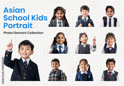 Diverse Joyful School Portraits Element Design Set