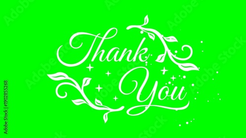 White thank you text on bright green background, suitable for appreciation messages, greeting cards, social media posts, and thank you notes.