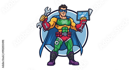 A Skilled Technician Showcasing Tools and Technology in a Comic Style Illustration