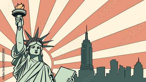 New york skyline with statue of liberty and empire state building is perfect for travel brochures, websites, social media posts.