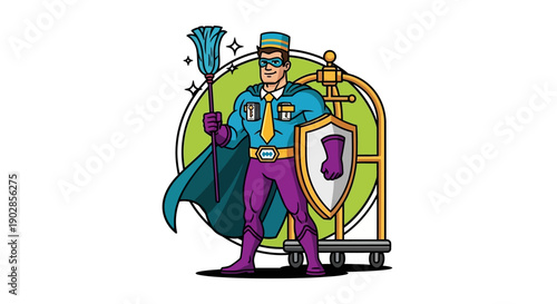 Heroic Character Action Illustration, Superhero Theme, Digital Art, Vibrant Colors, Creative Design, Engaging Viewpoint