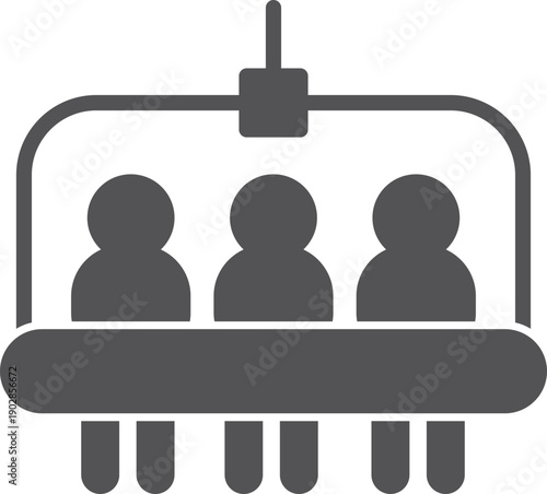 Chairlift black icon. People ride on passenger ropeway