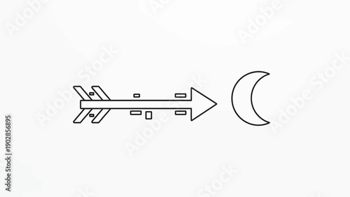 Airplane flying towards crescent moon.