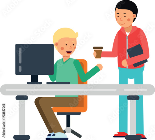 Coworkers in office icon. Work teammates color characters