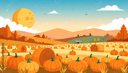 Harvest Moon Pumpkin Patch Vector