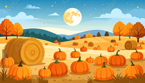Harvest Moon Pumpkin Patch Vector
