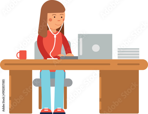 Business worker at remote workplace. Woman work on laptop