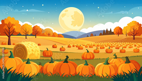 Harvest Moon Pumpkin Patch Vector