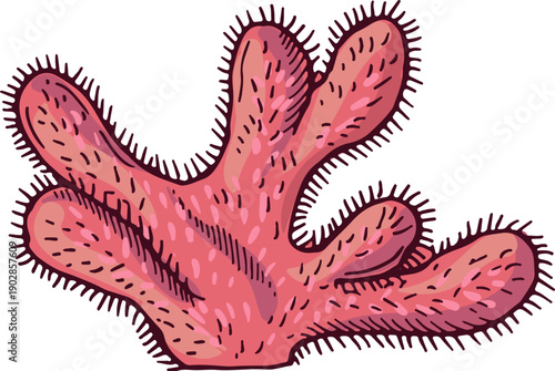 Finger coral polyp. Red aquarium branch icon