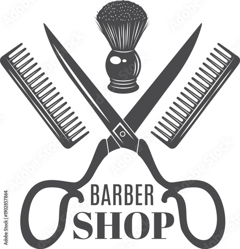 Barber shop emblem. Black hairdresser tools logo