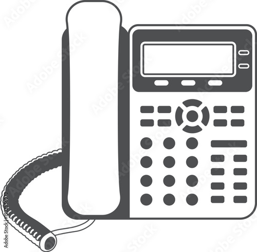 Voip phone line icon. Button dial retro device