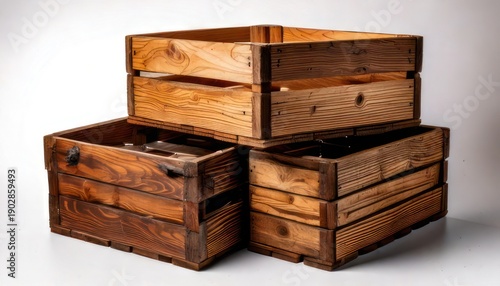 Stack of Rustic Wooden Crates for Storage and Display.