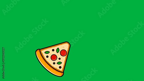 Green screen animation of a pizza spinning and disappearing slice by slice