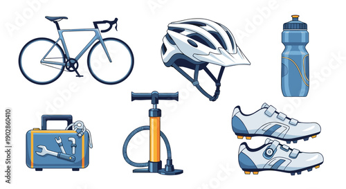 A set of cycling accessories and equipment for a safe and enjoyable ride