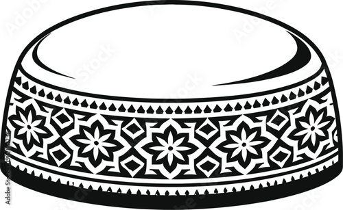 Traditional black and white patterned kufi cap illustration representing religious headwear for men