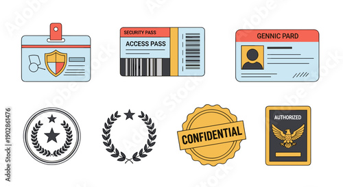 A set of security and confidentiality vector graphics and icons for secure identification and access