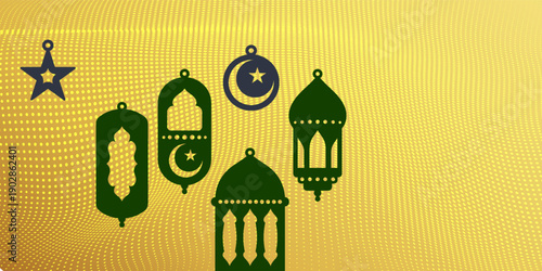 Ramadan Kareem Background modern. yellow Gold dot pattern Islamic Background Template for Ramadhan and Eid Al Fitr Banner Vector Illustration