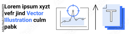 Data analysis, business strategy, growth trends, presentation, research, statistics. Chart with a growth indicator and stacked document graphics. Data analysis and business strategy concept