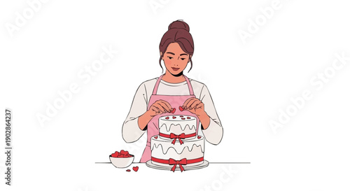 Woman Decorating a Tiered Cake with Berries