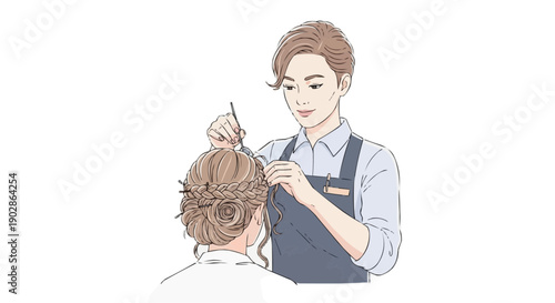 Stylist Carefully Arranging a Woman's Hair with Styling Tools