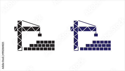 Line icon illustration of a construction crane lifting bricks, symbolizing building construction, development projects, and architecture work.