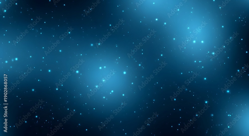 Obraz premium An abstract blue night sky fills the universe with glowing stars and cosmic clouds, blending a starry nebula and motion particles into a dark, ethereal winter space background