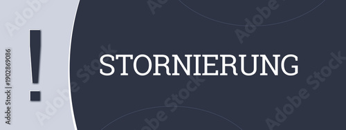 Stornierung (cancellation) - A blue banner illustration with white text.