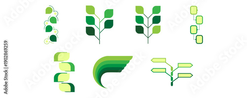 Set of vertical timeline infographic illustration with tree shaped chart representing growth, progress. Vector isolated
