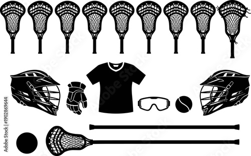 Cricket players silhouettes set, professional batsman hitting ball, bowler action, fielder stance, celebration poses, sports equipment gear icons for athletic competition design and branding, vector