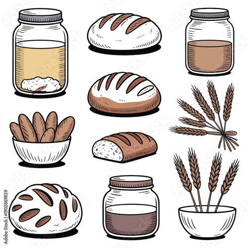 Bread Baking Ingredients And Wheat Illustration