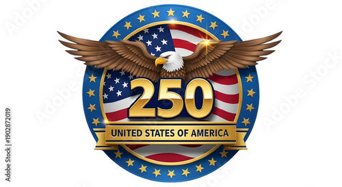 American eagle with 250 united states of america emblem badge anniversary celebration