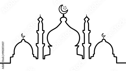 Islamic Mosque Outline Illustration with Crescent Moon
