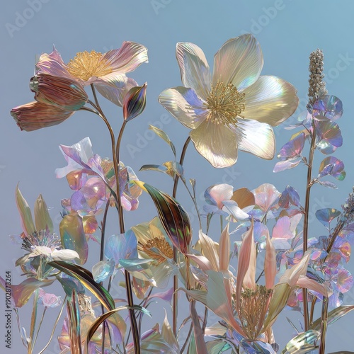 Flowers iridescent, close-up. Soft light backdrop, can be used for background