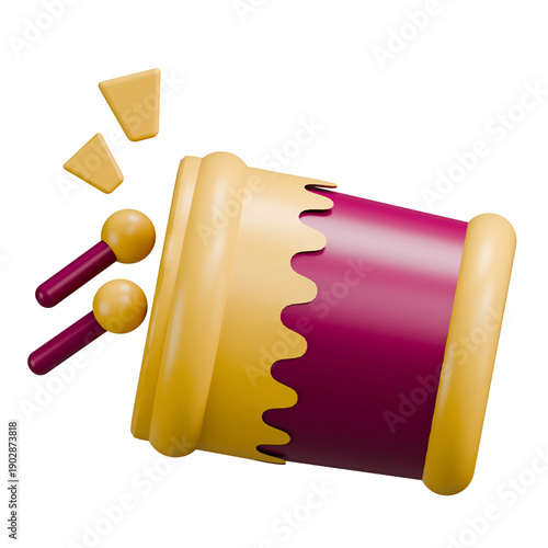 3D Render of Festive Celebration Drum Icon with Mallets