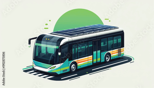 Electric Bus with Solar Panels Illustration.