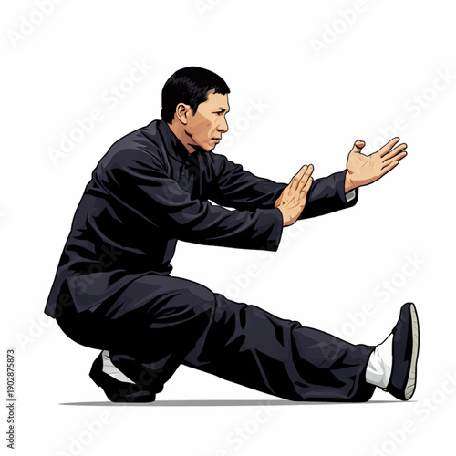 Traditional Chinese Kung Fu Master Practicing Wing Chun Stance